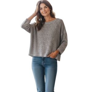 Eileen Fisher Gray and White Crew Neck Oversized Sweater. S/P.